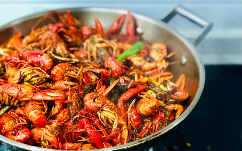 seafood on baking dish